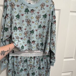 American Eagle Outfitters Blue Pajama Set with Fun Print